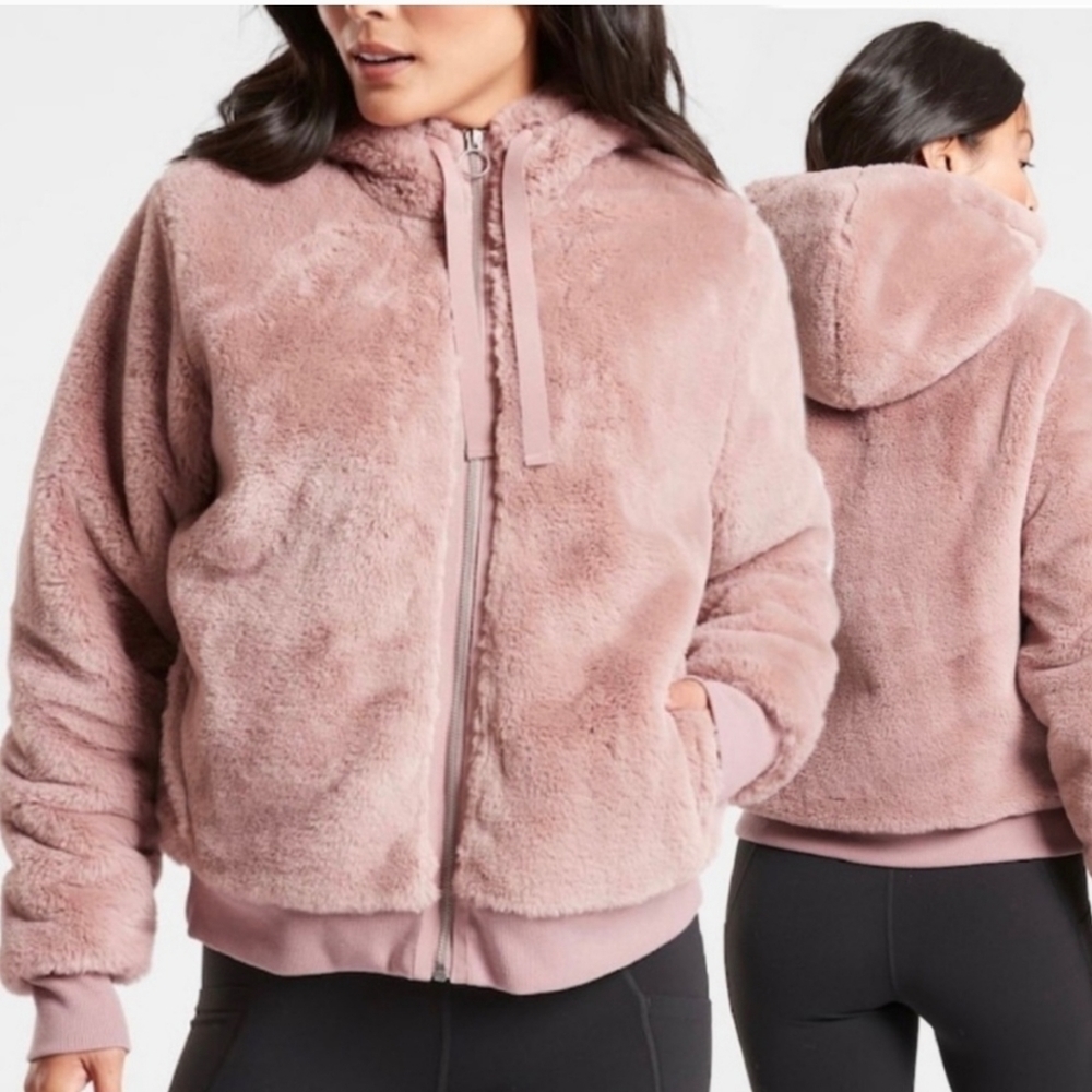 Athleta Pink Teddy Jacket with Hood